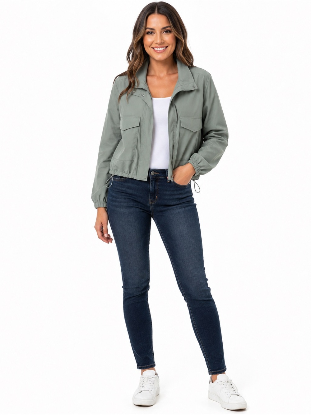 Yogalicious Sage Green Cropped Utility Jacket